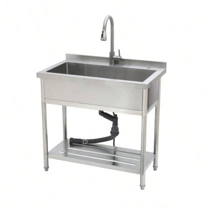 21Dx 36x 35.5H Stainless Steel Large Utility Sink Single Bowl, Freestanding Commercial Restaurant Sink with Pull - Out Faucet, Utility Sink Laundry Room, Garage, Kitchen