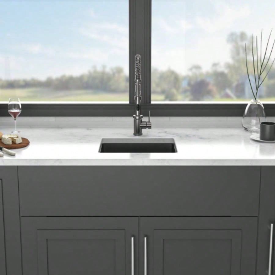 Quartz Kitchen Sink - 17.71x15.74 Black granite composite undermount kitchen sink