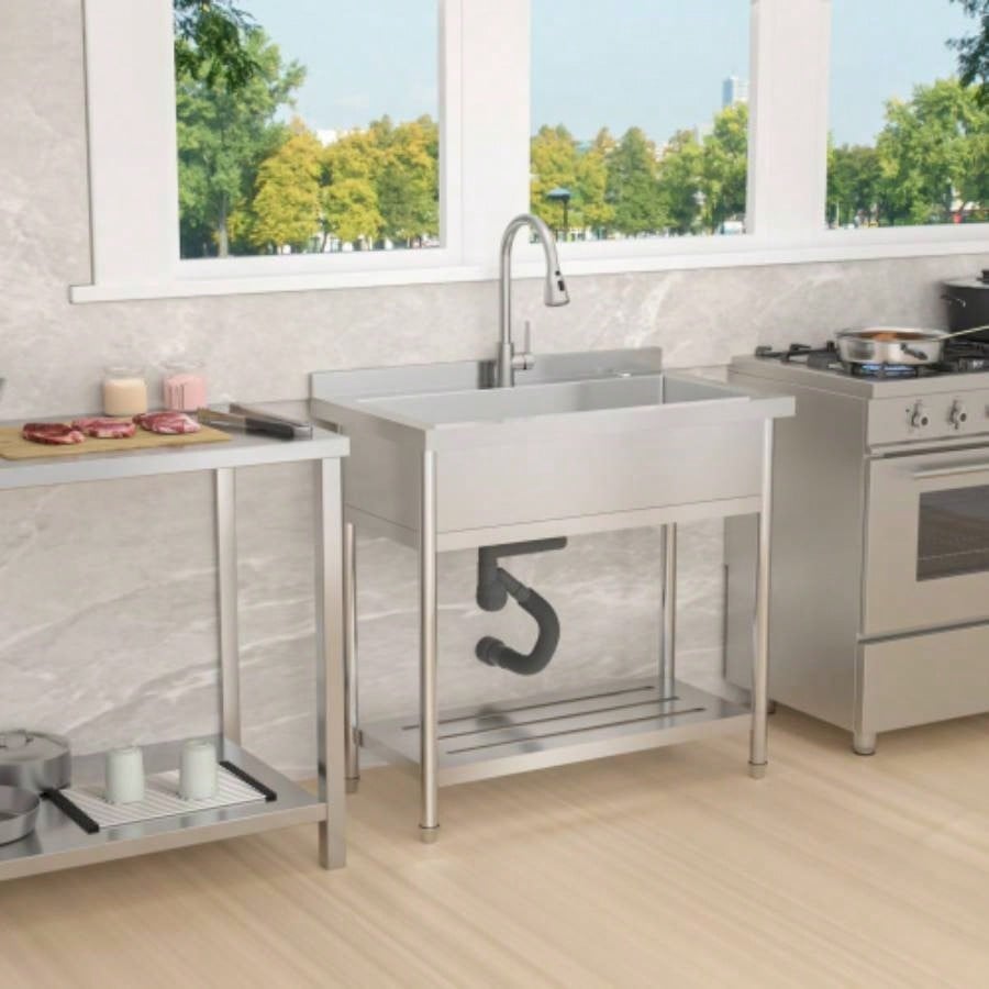 21Dx 36x 35.5H Stainless Steel Large Utility Sink Single Bowl, Freestanding Commercial Restaurant Sink with Pull - Out Faucet, Utility Sink Laundry Room, Garage, Kitchen
