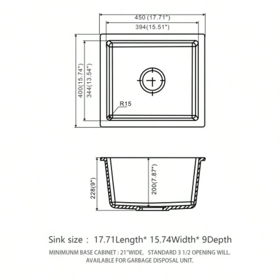 Quartz Kitchen Sink - 17.71x15.74 Black granite composite undermount kitchen sink