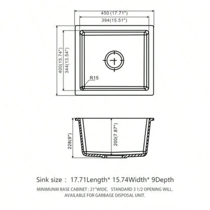 Quartz Kitchen Sink - 17.71x15.74 Black granite composite undermount kitchen sink