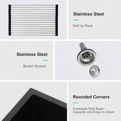 Quartz Kitchen Sink - 17.71x15.74 Black granite composite undermount kitchen sink