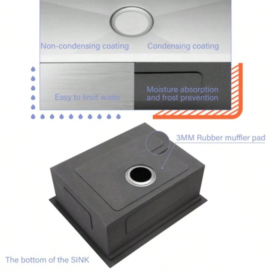 Single Bowl Undermount Workstation Kitchen Sink - 23x19x 10 Inch 16 Gauge Stainless Steel Deep Sink