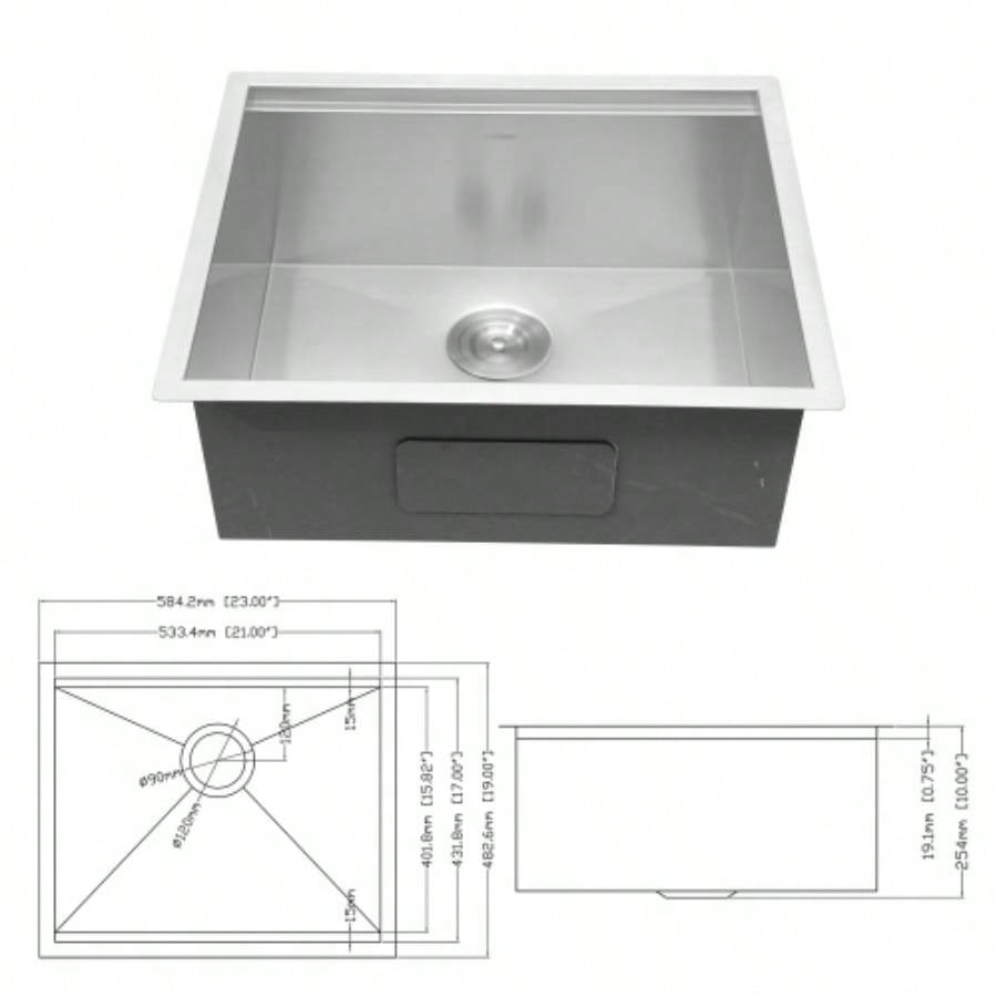 Single Bowl Undermount Workstation Kitchen Sink - 23x19x 10 Inch 16 Gauge Stainless Steel Deep Sink