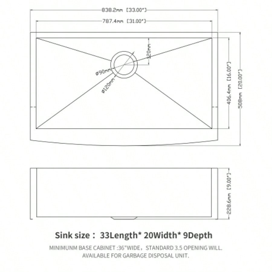 33 Farmhouse Sink - 33 Inch Kitchen Sink Stainless Steel 16 gauge Apron Front Kitchen Sink