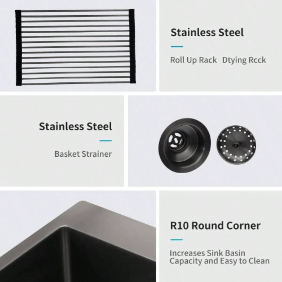 Black Drop Sink, 28x22 inch Drop in Kitchen Sink Gunmetal Black Topmount 16 Gauge Deep Single Bowl Stainless Steel Sink Basin