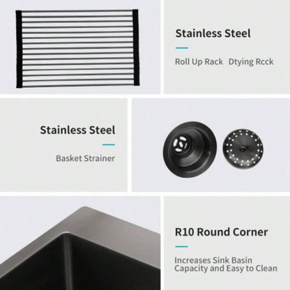 Black Drop Sink, 28x22 inch Drop in Kitchen Sink Gunmetal Black Topmount 16 Gauge Deep Single Bowl Stainless Steel Sink Basin