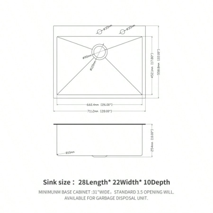 Black Drop Sink, 28x22 inch Drop in Kitchen Sink Gunmetal Black Topmount 16 Gauge Deep Single Bowl Stainless Steel Sink Basin