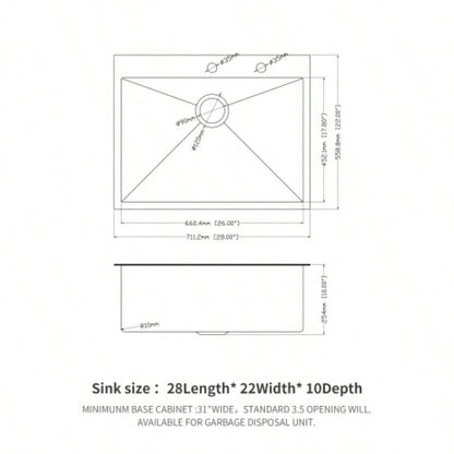 Black Drop Sink, 28x22 inch Drop in Kitchen Sink Gunmetal Black Topmount 16 Gauge Deep Single Bowl Stainless Steel Sink Basin