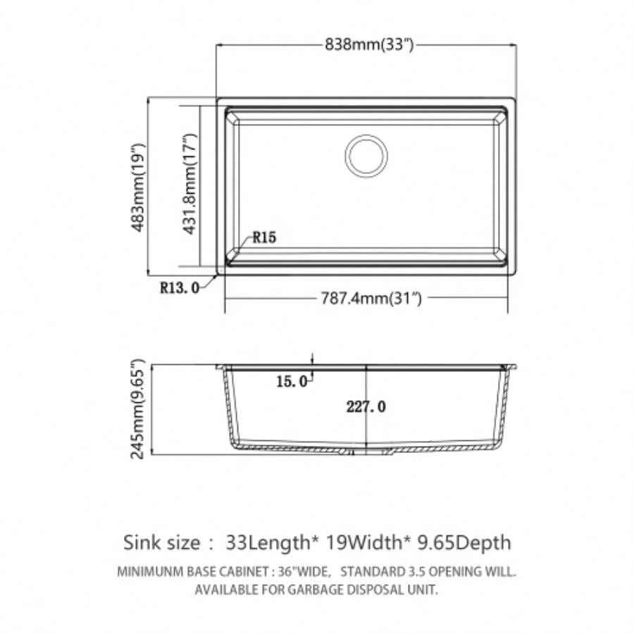 Quartz Kitchen Sink - 33x 19 White granite composite Workstation undermount kitchen sink