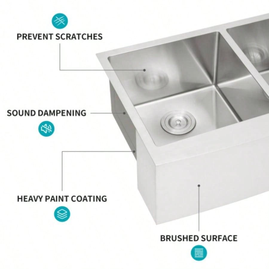 Double Bowl 50/50 Farmhouse Sink - 33x21x10 Stainless Steel Apron Front Kitchen Sink 16 Gauge with Two 10 Deep Basin