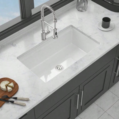 Undermount White Kitchen Sink Workstation - 33 inch White Porcelain Ceramic Single Bowl Dual Mount Kitchen Sink