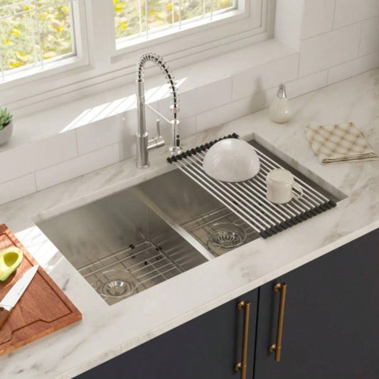 Double Bowl50/50 Undermount Sink - 36x 19 Double Bowl Kitchen Sink 16 Gauge with Two 10 Deep Basin