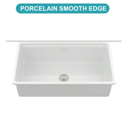 Undermount White Kitchen Sink Workstation - 33 inch White Porcelain Ceramic Single Bowl Dual Mount Kitchen Sink