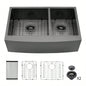 Gunmetal Black Double Bowl 60/40 Farmhouse Sink - 36x21x10Stainless Steel Apron Front Kitchen Sink 16 Gauge with Two 10 Deep Basin