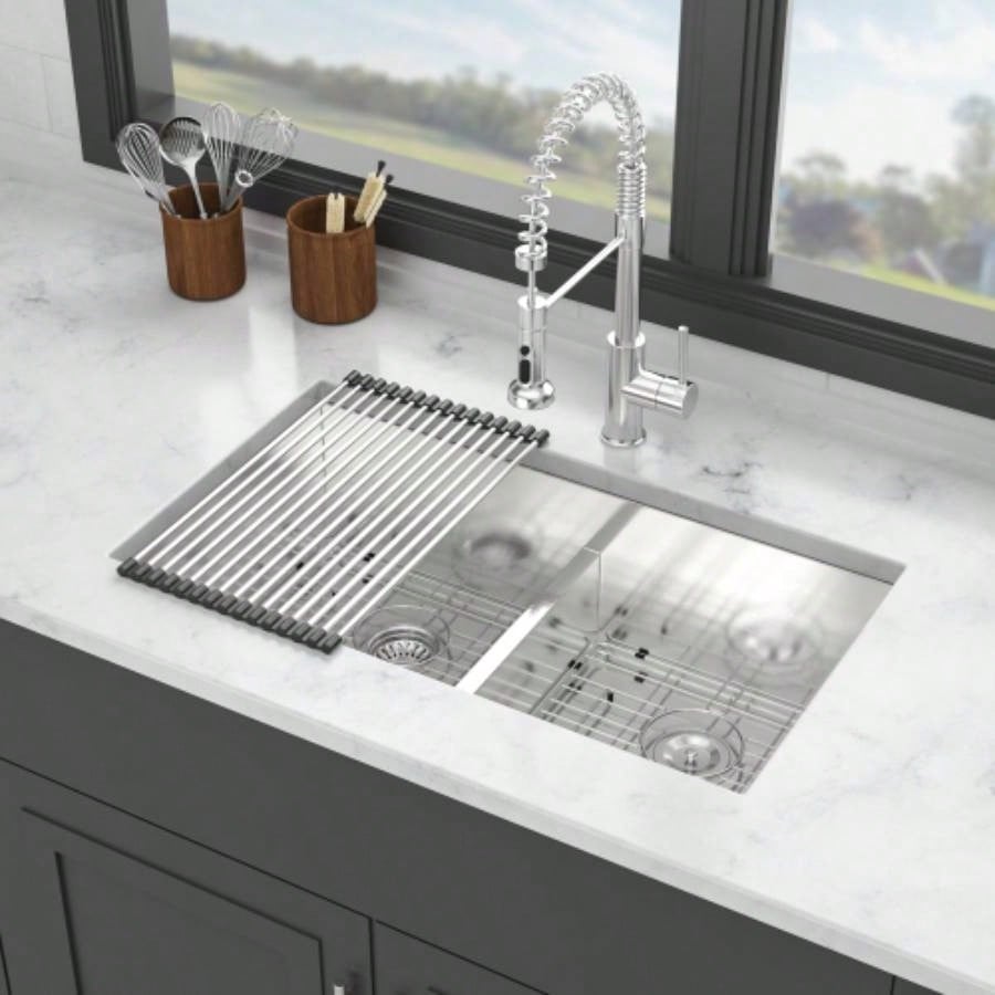 Double Bowl50/50 Undermount Sink - 36x 19 Double Bowl Kitchen Sink 16 Gauge with Two 10 Deep Basin