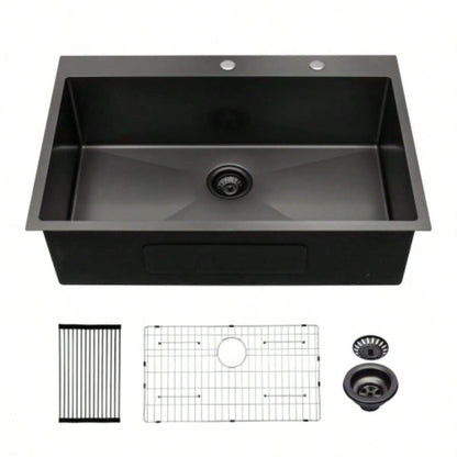 33x22 inch Kitchen Sink Drop In Gunmetal Black 16 Gauge Stainless Steel 33 Single Bowl Topmount Kitchen Sink Basin