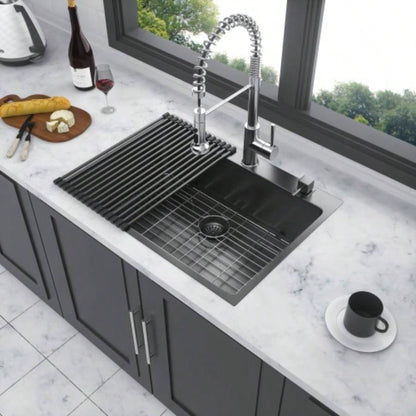 33x22 inch Kitchen Sink Drop In Gunmetal Black 16 Gauge Stainless Steel 33 Single Bowl Topmount Kitchen Sink Basin