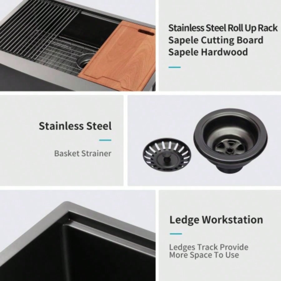 33 Black Farmhouse Sink Workstation - 33 Inch Kitchen Sink Gunmetal Black Stainless Steel 16 gauge Apron Front Kitchen Sink