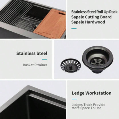 33 Black Farmhouse Sink Workstation - 33 Inch Kitchen Sink Gunmetal Black Stainless Steel 16 gauge Apron Front Kitchen Sink