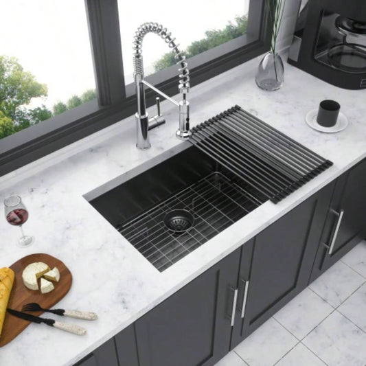 23 Gunmetal Black Kitchen Sink - 23x 18x 10 Undermount Singel Bowl Kitchen basin 16 Gauge Stainless Steel with 10 Inch Deep