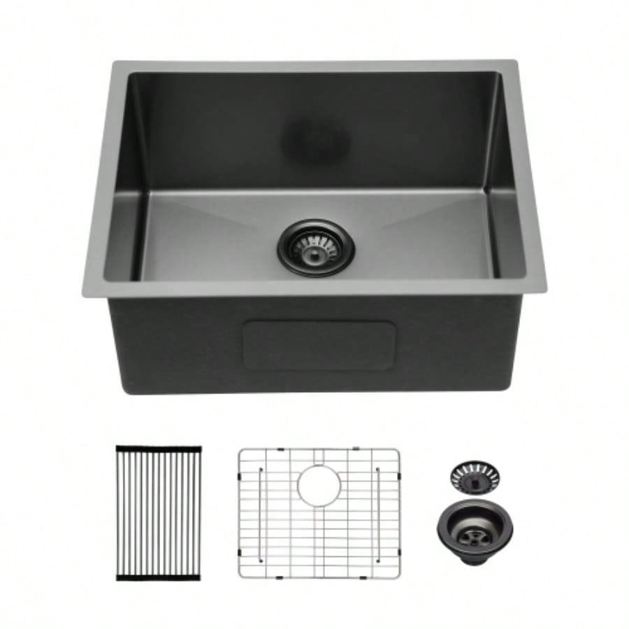 23 Gunmetal Black Kitchen Sink - 23x 18x 10 Undermount Singel Bowl Kitchen basin 16 Gauge Stainless Steel with 10 Inch Deep