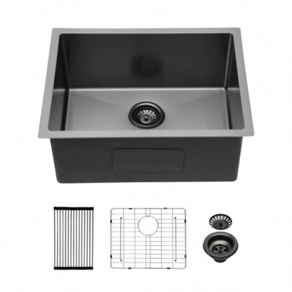 23 Gunmetal Black Kitchen Sink - 23x 18x 10 Undermount Singel Bowl Kitchen basin 16 Gauge Stainless Steel with 10 Inch Deep