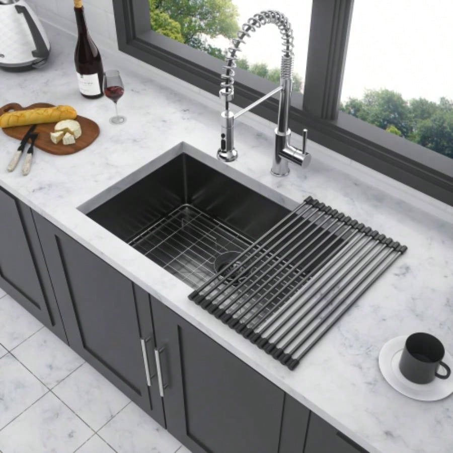 23 Gunmetal Black Kitchen Sink - 23x 18x 10 Undermount Singel Bowl Kitchen basin 16 Gauge Stainless Steel with 10 Inch Deep