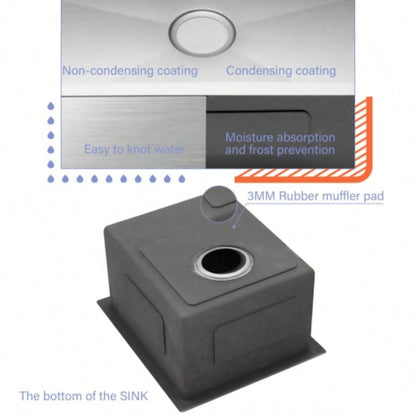 17 Inch Undermount Sink - 17x19x10 16 Gauge Single Bowl Kitchen Sink 10 Inch Deep Bar/Prep Sink Basin