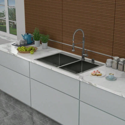 Double Bowl Drop in Sink - 33x22 Gunmetal Black Double Bowl Kitchen Sink 16 Gauge with Two 10 Deep Basin60/40