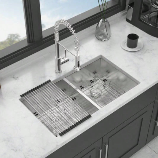 30x19x10 Undermount Double Bowl60/40 Kitchen Sink - 16 Gauge with Two 10 Deep Basin