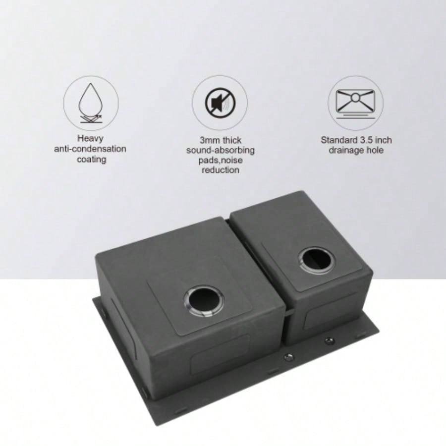 Double Bowl Drop in Sink - 33x22 Gunmetal Black Double Bowl Kitchen Sink 16 Gauge with Two 10 Deep Basin60/40