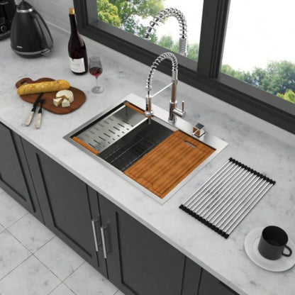 28 Inch Drop in Kitchen Sink - 28x 22 Kitchen Sink Stainless Steel 16 Gauge Workstation Sink Drop - in Topmount Single Bowl Kitchen Sink