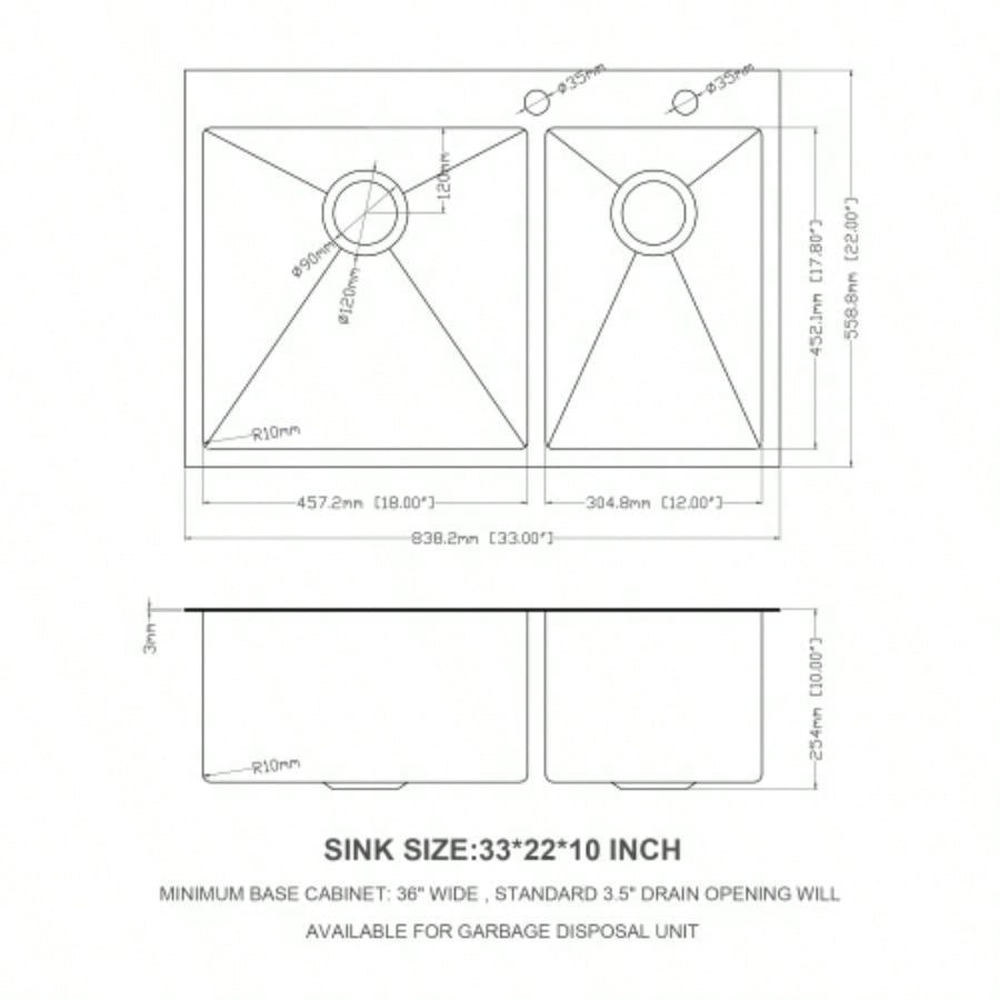 Double Bowl Drop in Sink - 33x22 Gunmetal Black Double Bowl Kitchen Sink 16 Gauge with Two 10 Deep Basin60/40