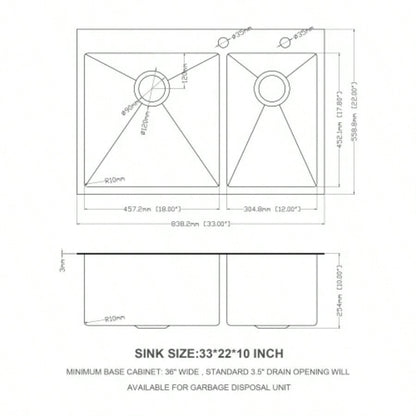 Double Bowl Drop in Sink - 33x22 Gunmetal Black Double Bowl Kitchen Sink 16 Gauge with Two 10 Deep Basin60/40