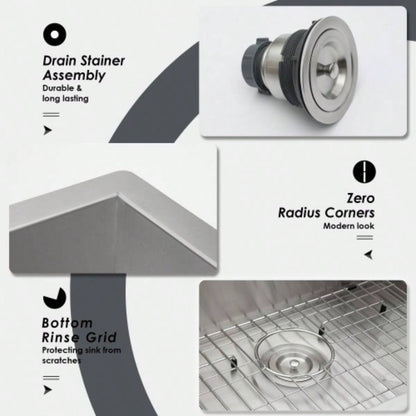 25 Inch Undermount Sink - 25x22x9 Undermount Stainless Steel Kitchen Sink 16 Gauge 9 Inch Deep Single Bowl Kitchen Sink Basin