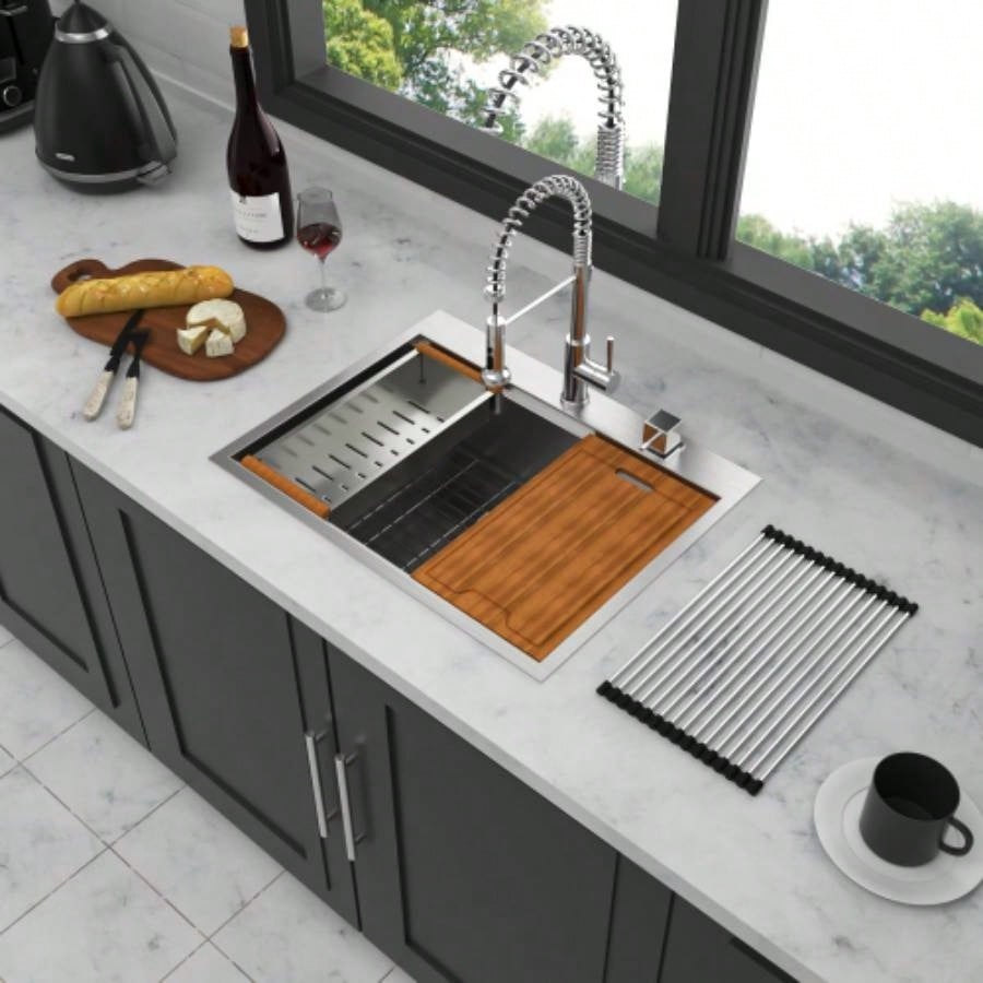 28 Inch Drop in Kitchen Sink - 28x 22 Kitchen Sink Stainless Steel 16 Gauge Workstation Sink Drop - in Topmount Single Bowl Kitchen Sink