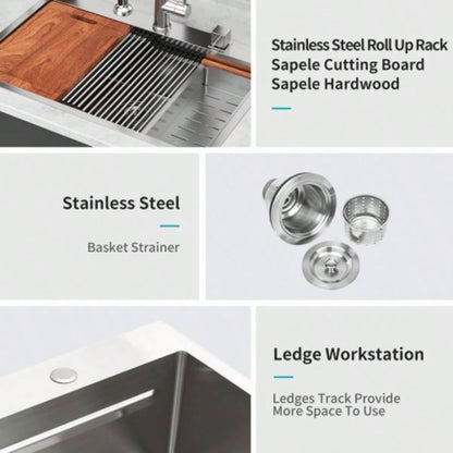 33 Drop in Kitchen Sink - 33*22 inch Kitchen Sink Drop - in Topmount Single Bowl 16 Gauge Stainless Steel Ledge Workstation Kitchen Sinks