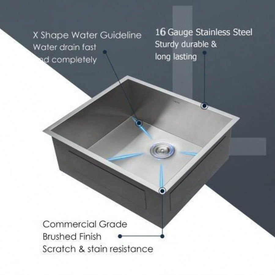 25 Inch Undermount Sink - 25x22x9 Undermount Stainless Steel Kitchen Sink 16 Gauge 9 Inch Deep Single Bowl Kitchen Sink Basin