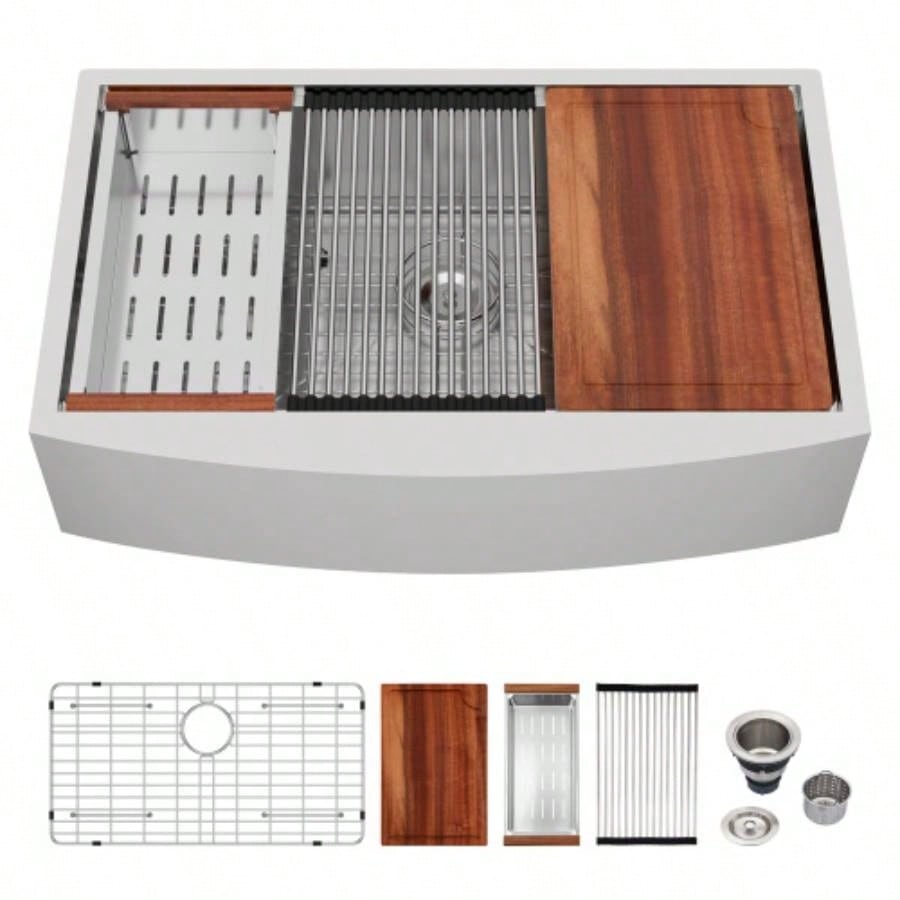 33 Farmhouse Sink Workstation - 33*21*9 Inch Kitchen Sink Stainless Steel 16 gauge Apron Front Kitchen Sink