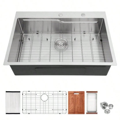 33 Drop in Kitchen Sink - 33*22 inch Kitchen Sink Drop - in Topmount Single Bowl 16 Gauge Stainless Steel Ledge Workstation Kitchen Sinks