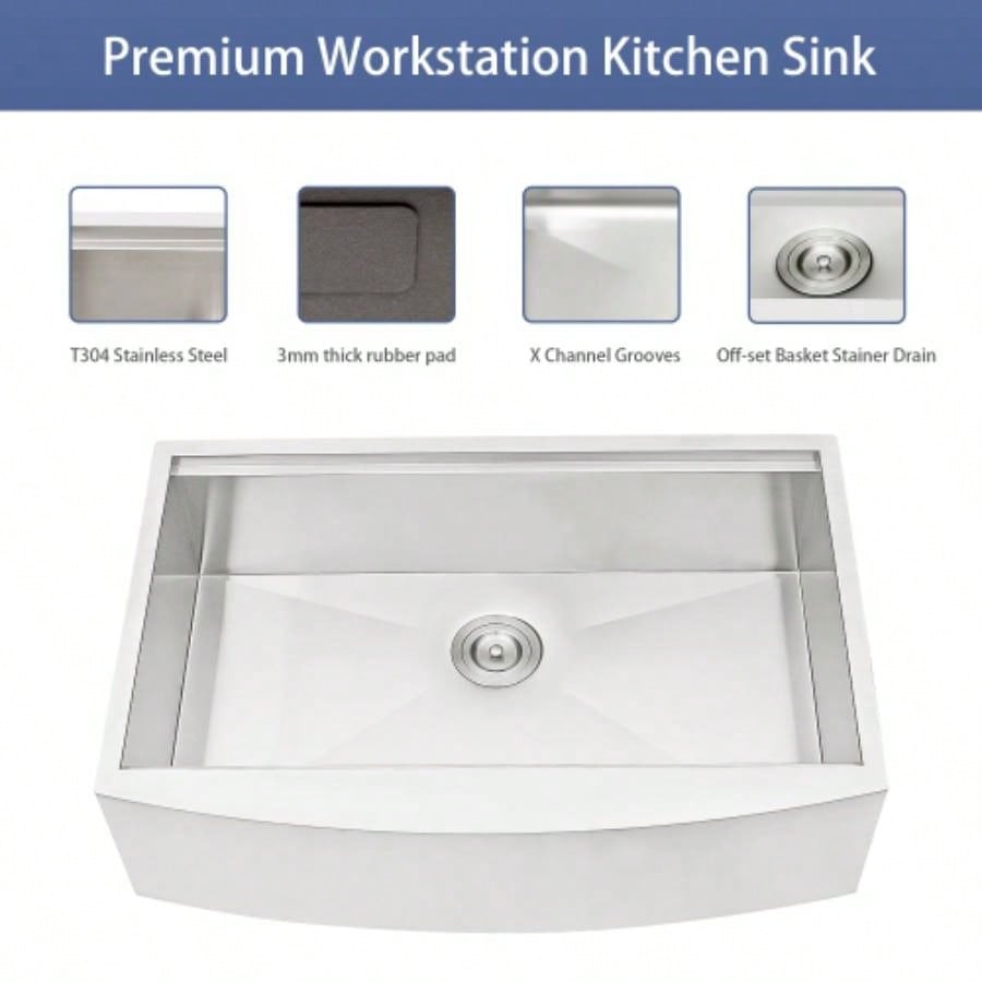 33 Farmhouse Sink Workstation - 33*21*9 Inch Kitchen Sink Stainless Steel 16 gauge Apron Front Kitchen Sink