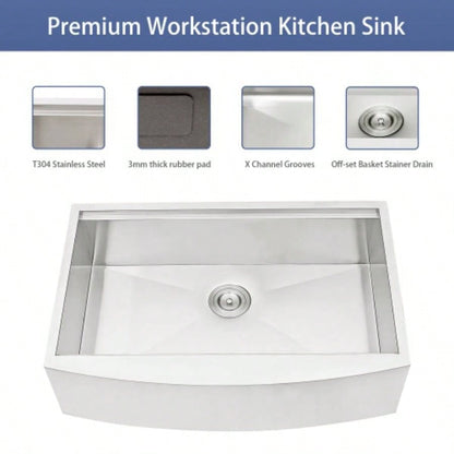 33 Farmhouse Sink Workstation - 33*21*9 Inch Kitchen Sink Stainless Steel 16 gauge Apron Front Kitchen Sink