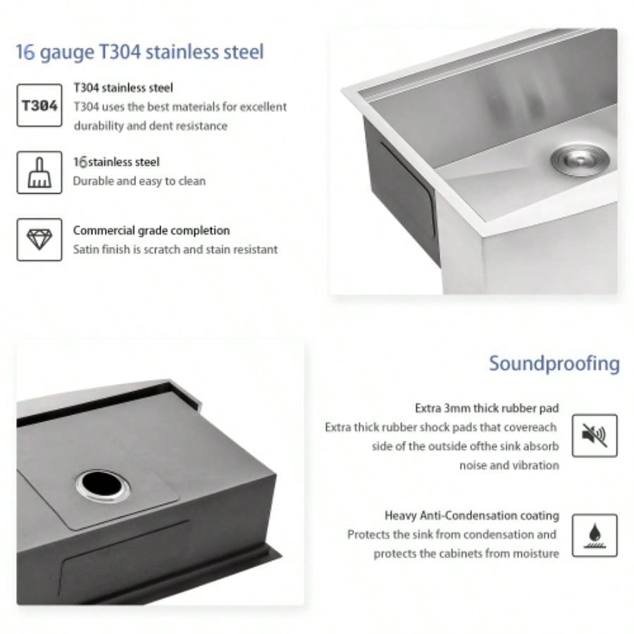 33 Farmhouse Sink Workstation - 33*21*9 Inch Kitchen Sink Stainless Steel 16 gauge Apron Front Kitchen Sink