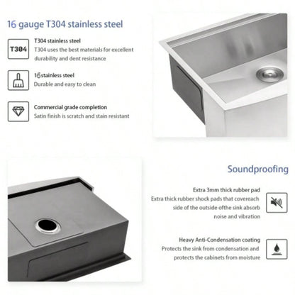 33 Farmhouse Sink Workstation - 33*21*9 Inch Kitchen Sink Stainless Steel 16 gauge Apron Front Kitchen Sink