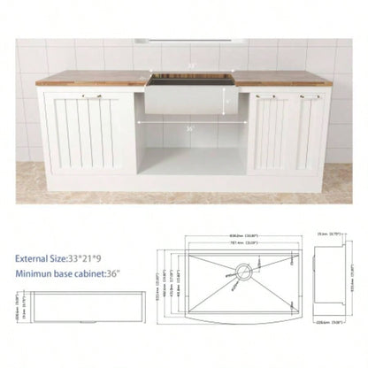 33 Farmhouse Sink Workstation - 33*21*9 Inch Kitchen Sink Stainless Steel 16 gauge Apron Front Kitchen Sink