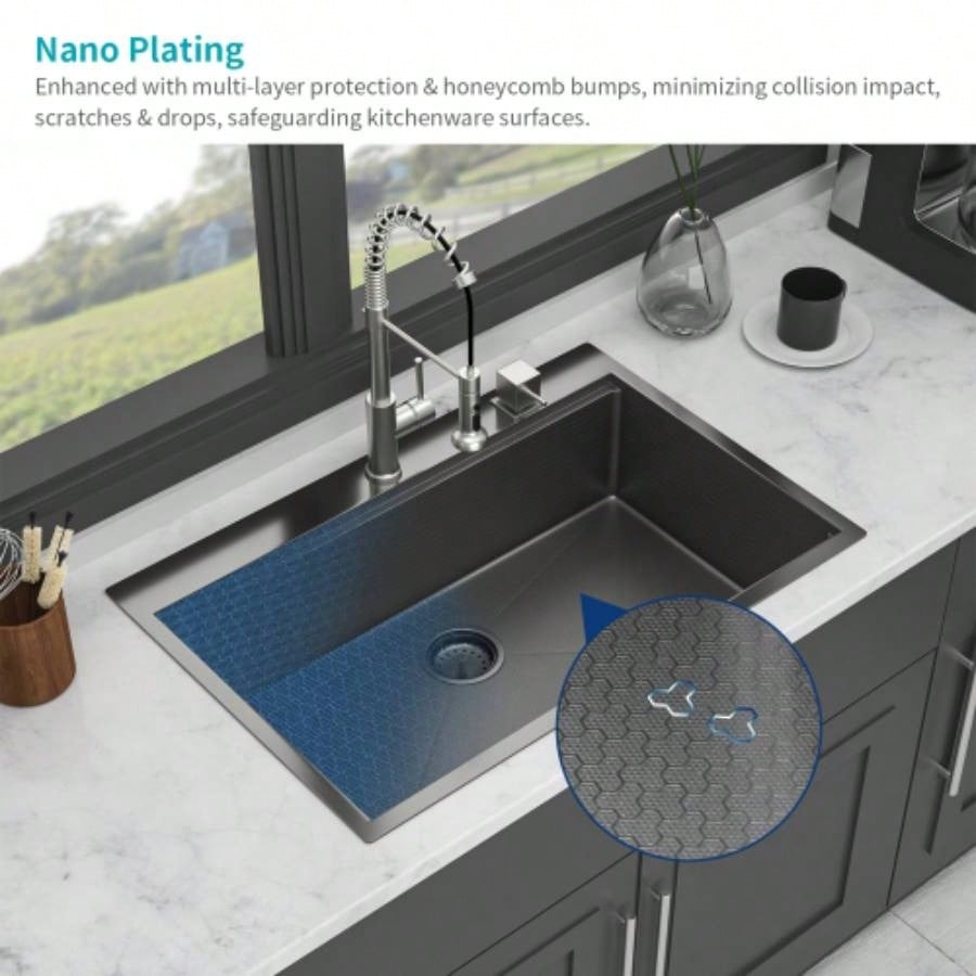 33 Drop in Kitchen Sink - 33*22 inch Gunmetal Black Kitchen Sink Topmount Single Bowl 16 Gauge Stainless Steel Ledge Workstation Kitchen Sinks