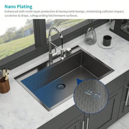 33 Drop in Kitchen Sink - 33*22 inch Gunmetal Black Kitchen Sink Topmount Single Bowl 16 Gauge Stainless Steel Ledge Workstation Kitchen Sinks