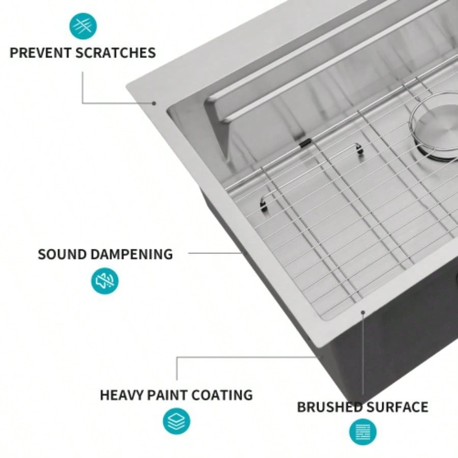 33 Drop in Kitchen Sink - 33*22 inch Kitchen Sink Drop - in Topmount Single Bowl 16 Gauge Stainless Steel Ledge Workstation Kitchen Sinks