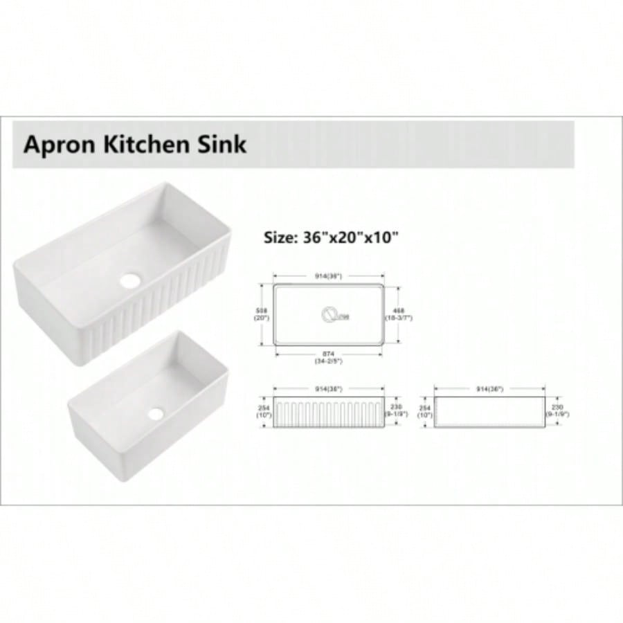 White Farmhouse Sink - 36 inch White Ceramic Single Bowl Farm Kitchen Sink